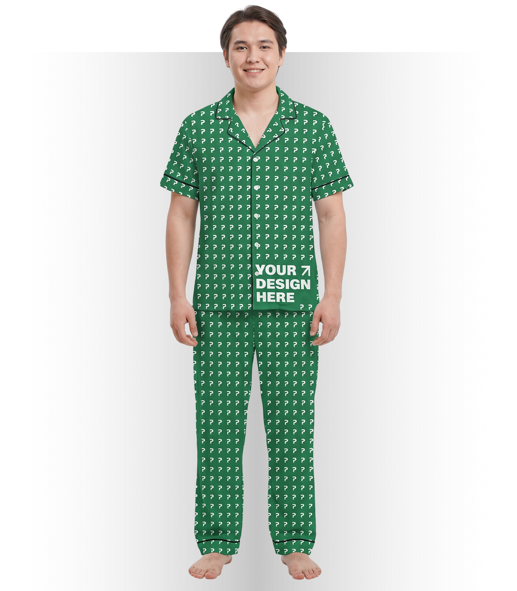 All-Over Print Satin Short-Sleeve Pajama Set with Long Pants (VN)
