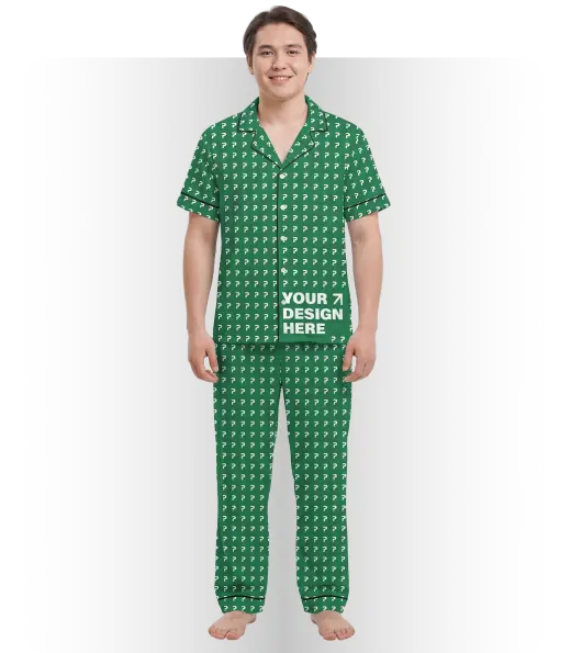 All-Over Print Satin Short-Sleeve Pajama Set with Long Pants (VN)